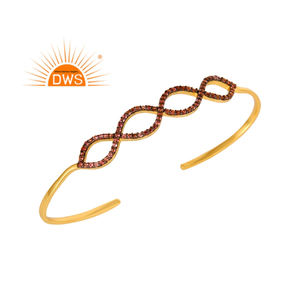 Pink Tourmaline Gemstone Set Bracelet 18 Karat Gold Plated Sterling Silver Accent Infinity Bracelet Jewelry Wholesale - Product Image 1