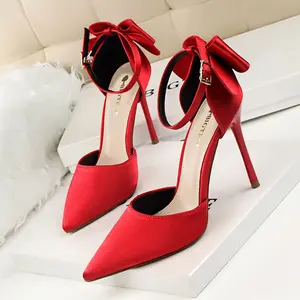 5196-1 Bigtree high heels For Women Hollow Bow Silks and Satins Sandals Sexy Pointed Stiletto