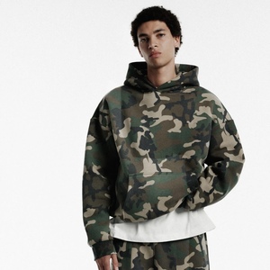 Sudadera con capucha de primera calidad para hombre, personalizada, de algodón, con hombros caídos, estampado integral, corte holgado, camuflaje, estilo vintage, con cremallera - Product Image 3