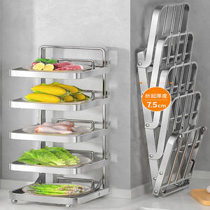 Étagère de cuisine pliable en acier inoxydable à 5 niveaux, organisateur de rangement mural multi-couches pour aliments, étagère de préparation pour comptoir - Product Image 1