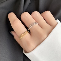 HY-RD0347 minimaliste géométrique Double couche réglable anneaux véritable 925 en argent Sterling à la mode anneaux bijoux fins pour les femmes