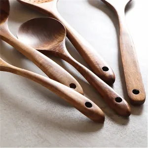Juego de combinación de cuchara y pala de madera de acacia, cuchara de mango largo de madera de teca, logotipo de mezcla de ensalada