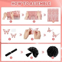 Kit de ballons d'anniversaire personnalisés or rose avec autocollants papillons, rideau à franges, bannière Joyeux Anniversaire, points circulaires et fournitures de fête