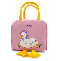 Sac à dos isotherme en toile motif petit canard jaune, sac à main tendance avec lettres de dessin animé, personnalisable avec logo pour pique-niques et canettes