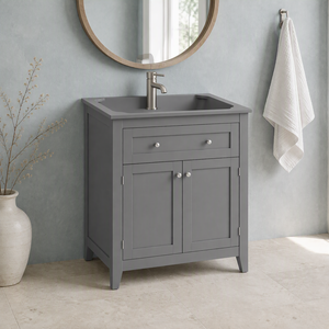 18 Inch Grey Wood <b>Bathroom</b> Vanity Rectangular Contemporary Design Painted Finish Ample Storage Easy Installation <b>Mirror</b> Included - Product Image 3