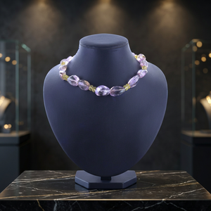 Elegant Amethyst Crystal Beaded <b>Necklace</b> with Pink and Yellow Stones Women's Fashion Jewelry <b>Statement</b> Piece - Product Image 4