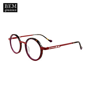 BEM ファッショナブルなアセテートフレーム レッドカラー パッチワークメガネフレーム メタルテンプル カスタマイズ可能 眼鏡 ユニセックス XY-070 - Product Image 1