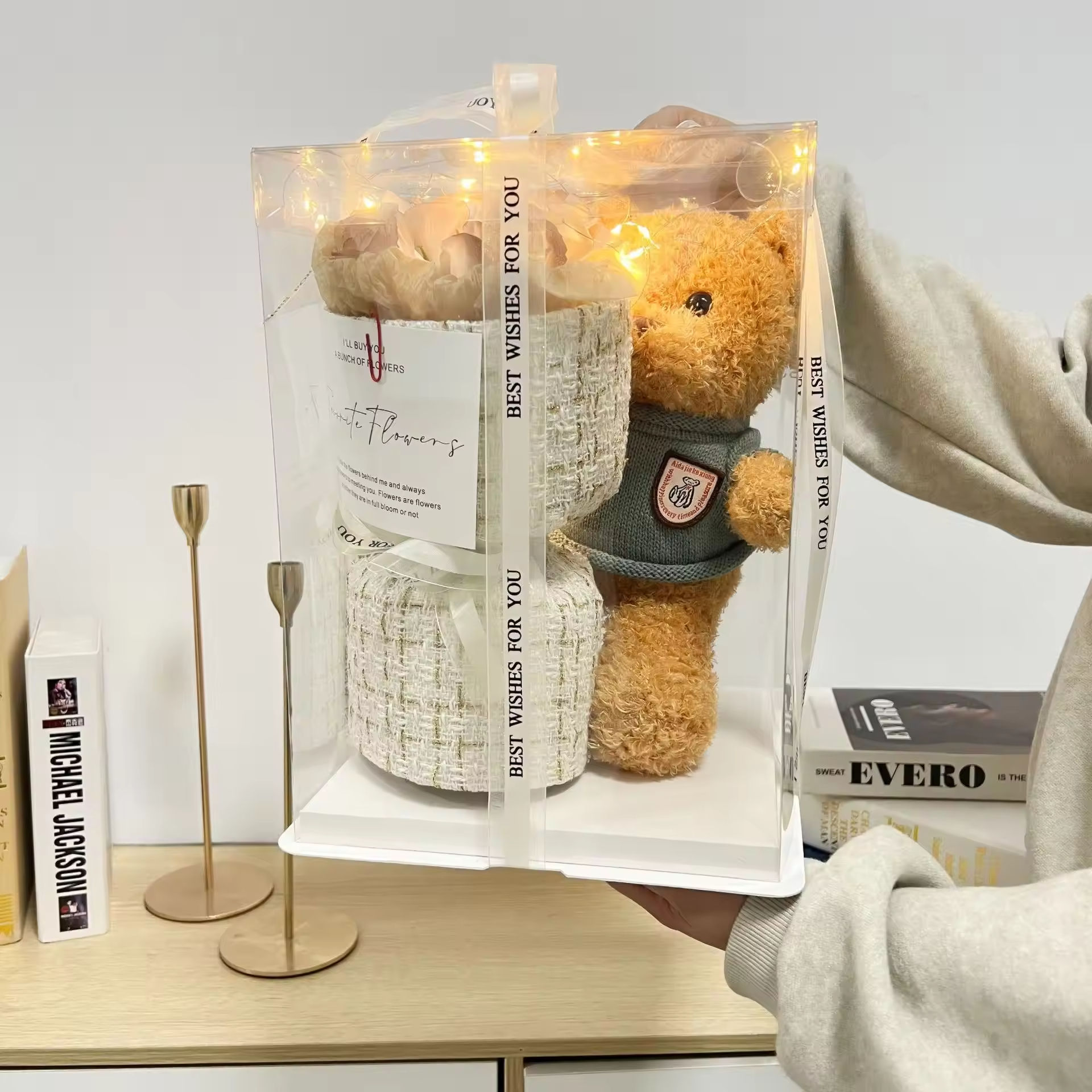 ช่อดอกไม้หอมขนาดเล็ก - ตุ๊กตาหมีสาหร่ายสีน้ำตาลอ่อนขนาด 30 ซม.