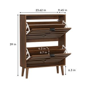 Armoire à chaussures indépendante en noyer, armoire à chaussures avec 2 tiroirs rabattables pour les couloirs et les entrées - Product Image 6