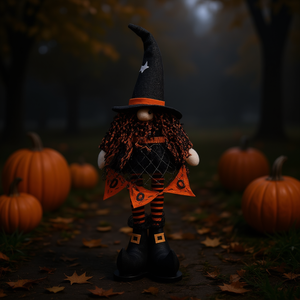 Gnomo Decorativo di Halloween in Tessuto con Striscione Arancione, Figura in Piedi 8.3x5x24 Pollici - Product Image 2