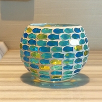 Décoration Diwali en gros, petits bougeoirs, bleu ciel, étoile de mer, mosaïque de verre, pot à bougie pour décoration intérieure