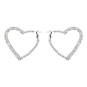 2024 Wholesale 925 Silver Needle Fashion Exaggerated Diamond Temperature Super Flash heart hoop Earrings