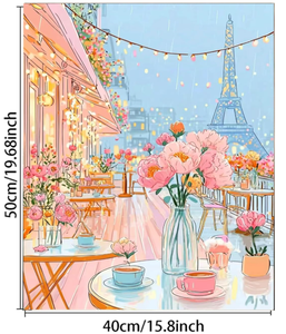 Cuadro de <span class=keywords><strong>la</strong></span> Torre Eiffel, Casa Rosa y Flores, Pintura Acrílica Moderna por Números, Hecho a Mano sobre Lienzo, 40x50cm, Ecológico para Adultos - Product Image 5
