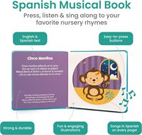 Audio et son pour enfants Espagnol Musical Apprentissage précoce Livre à couverture rigide Livre sonore pour bébé avec boutons interactifs