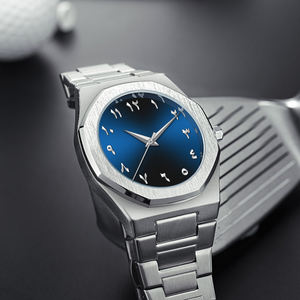 Reloj analógico resistente al agua de lujo para hombre con logotipo personalizado, bisel negro de bajo costo y esfera árabe, suministro ODM embalado en caja - Product Image 4