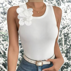 Camiseta sin Mangas Blanca al por Mayor para Mujer con Bordado Floral, Uso Diario Informal, Tela de Algodón, Transpirable para Primavera/Verano - Product Image 2