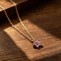 Kalung Liontin Bunga Stainless Steel dengan Inlay Berlian Desain Bunga Lima Kelopak untuk Wanita, Serbaguna, Delikat, Bambu, Sporty, untuk Sehari-hari
