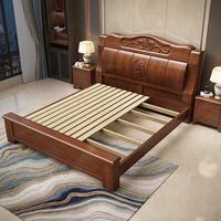 Cadre de lit classique en bois massif sur mesure, directement de l'usine, avec table de chevet à 2 tiroirs, meubles de suite de chambre à coucher pour usage commercial et domestique, vente en gros