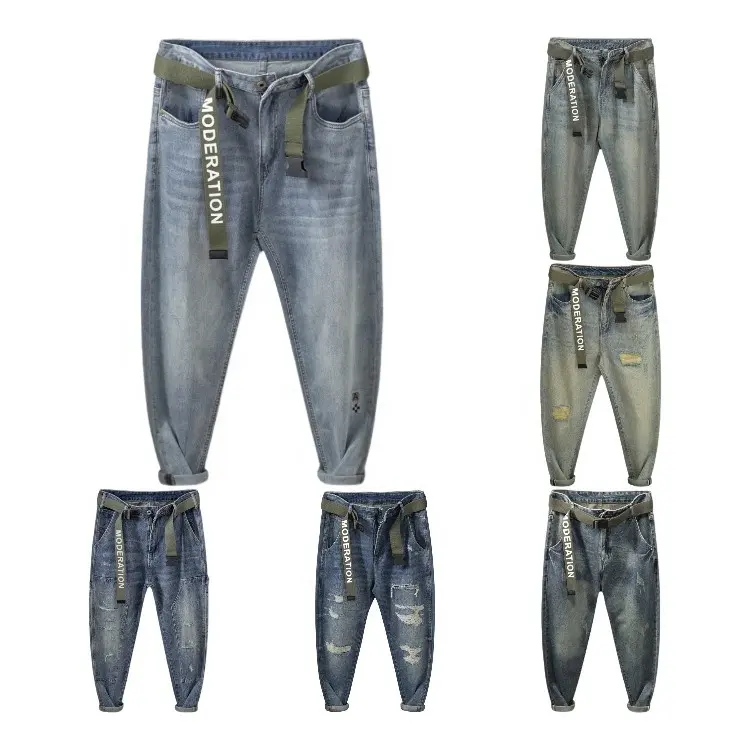 Wholesale Vintage Multi-pocket White Jeans Washed Loose Straight Men Cargo Pants Streetwear Clothing Manufactures Trousers