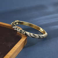 Gelang Berengsel Enamel Motif Bunga Gaya Cloisonne, Gelang Berpola Bunga Lukis Vintage Berlapis Emas, Perhiasan Fashion Elegan