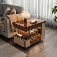 Table basse carrée de style moderne avec roulettes Table d'appoint mobile, rotative et réglable en hauteur Chariot de rangement pour salon