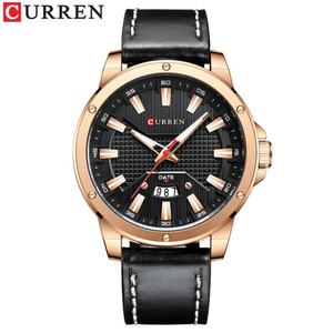 Montre à quartz pour homme personnalisée avec bracelet en cuir, cadran en verre, calendrier, grand boîtier en acier inoxydable de 46 mm, étanche 3 BAR - Product Image 2