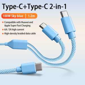Cable de Carga Rápida de Doble Puerto 5A, <span class=keywords><strong>2</strong></span> en 1, Tipo-C a Tipo-C, 100W, Cable de Datos para Computadoras, Teléfonos Móviles y Carga de Automóviles - Product Image 5