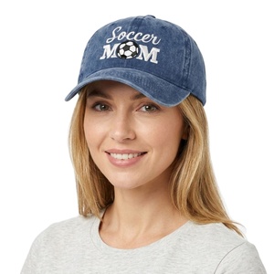 Gorra de Béisbol de 6 Paneles, de Lona Estampada con Diseño de Mamá Futbolista, de Algodón Vintage, Suave y Ajustable, al por Mayor - Product Image 1