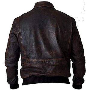 Chaqueta de aviador A2 de cuero auténtico para hombre, estilo vintage, a prueba de viento, con cuello vuelto, para otoño. - Product Image 2
