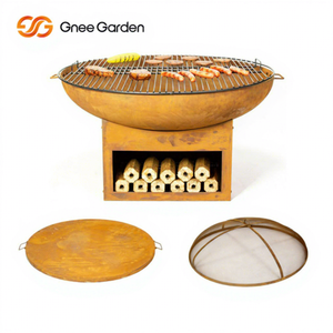 Ensemble de barbecue portable pour bois de chauffage avec structure en acier Corten et télécommande, comprenant tous les outils essentiels pour le barbecue - Product Image 1
