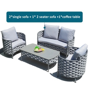 Ensemble <span class=keywords><strong>de</strong></span> canapés en aluminium durable pour l'extérieur avec table basse pour <span class=keywords><strong>jardin</strong></span>, patio, cour, hôtel et école - Product Image 3