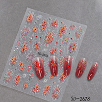 Nouveaux autocollants pour ongles 2026, motifs feux d'artifice colorés (rouge, rose, bleu), breloques décoratives pour manucure