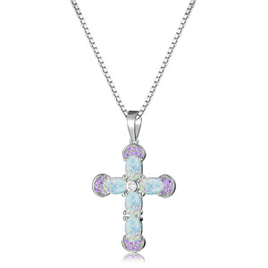 Collier pendentif croix Simple, collier en pierre de cristal opale arc-en-ciel, or <span class=keywords><strong>Rose</strong></span>, chaîne de couleur argent, colliers pour femmes, fête - Product Image 2