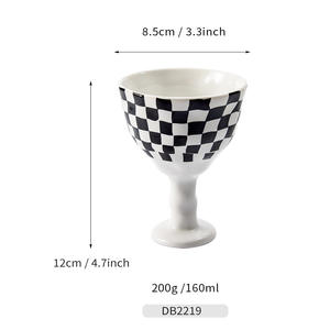 TaoBenCeramics Tasse à pied en céramique à carreaux, motif noir et marron, tasse individuelle pour cadeaux DB2219 - Product Image 2