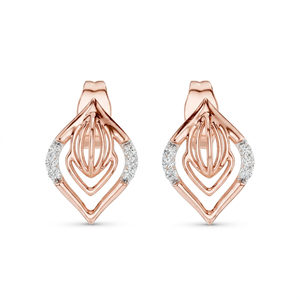 Boucles d'oreilles clous en or rose avec diamants, ajourées, taille brillant rond, plaqué rhodium, or massif 18 carats pour femme, usage quotidien - Product Image 1