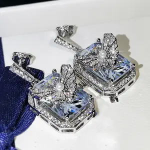 Delicada animales de geométrico gota Diamante de plata venta al por mayor de pendientes de declaración cuadrado pendientes para las mujeres 2020
