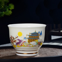 Tasse à thé en porcelaine de jade, motif Lapin et Lune, bordure dorée, céramique chinoise, tasse de maître, 7 formes, 150ml 200ml