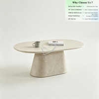 OKAY Couchtisch-Set Minimalistischer Stein-Beistelltisch Heller Travertin Wohnzimmer-Mitteltisch Glatter Geschwungener Hotel-Couchtisch