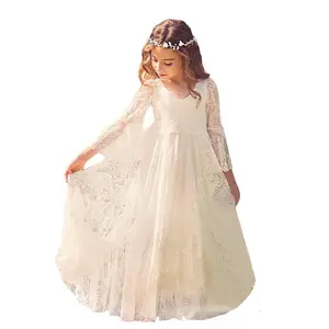 Lace Flower Girls Dresses Long Sleeves Beach Boho Style Little Girls Party dress