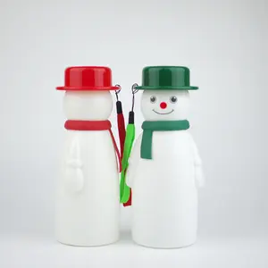ขวดพลาสติกรูปมนุษย์หิมะคริสต์มาสขวดของขวัญขวดน้ำการ์ตูนสีที่กำหนดเอง