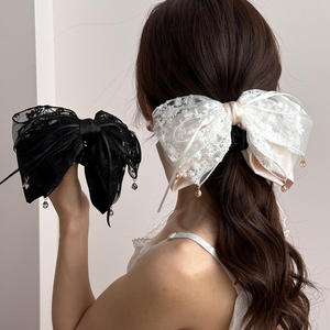 กิ๊บติดผมโบว์ลูกไม้ฝรั่งเศสพร้อมตาข่ายสำหรับผู้หญิง แบบครึ่งมัด ดีไซน์หรูหรา - Product Image 1