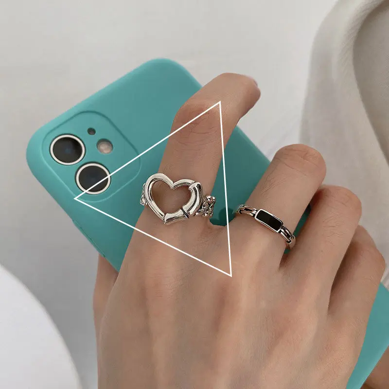 Mylulu Yiwu ชุดแหวนหัวใจผีเสื้อปรับได้,แหวนเงิน925เครื่องประดับคู่รักดีไซน์หรูปรับได้แหวนกลวงน่ารัก