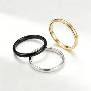 Anillo minimalista curvo de acero de tungsteno de 2 mm para comercio electrónico transfronterizo, anillo unisex de boda/compromiso, anillo de meñique de tungsteno dorado, joyería - Product Image 1