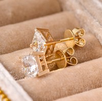 Серьги-пусеты с выращенными в лаборатории бриллиантами 2CTW, 14K цельное золото, с винтовой застежкой, сертифицированные IGI, с бриллиантом огранки «Принцесса» в оправе с четырьмя крапанами