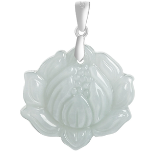 Pendentif lotus en jade naturel du Myanmar, serti d'argent S925, collier de bijoux en jade de qualité glacée pour femmes - Product Image 2