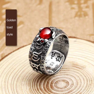 Vente en gros bon marché <span class=keywords><strong>Pixiu</strong></span> breloques Feng Shui bague en agate rouge amulette richesse porte-bonheur ouvert bague réglable bague bijoux bouddhiste - Product Image 2