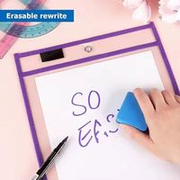 Fundas de PVC Transparente Reutilizables para Lápices de Borrado en Seco, Hojas Negras para Uso en el Aula, Material Escolar para Niños, Suministros de Oficina