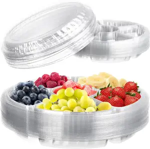 Food Grade Clear Food Container Rond Plastic Verdeeld Serveerschaal Met Deksels Plastic Salade Verpakking Met Deksel