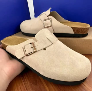 Zapatos de Diseñador para Mujer, Alta Calidad, Gamuza Genuina, Unisex, Planos, con Plantilla de Corcho y Soporte de Arco, Pantuflas de Cuero de Lujo - Product Image 1