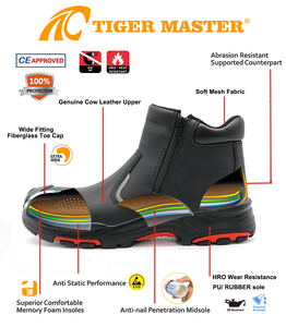 حذاء السلامة الرجالي المقاوم للماء، بجلد أسود ونعل مطاطي مقاوم للانزلاق والحرارة، مزود بمقدمة من الألياف الزجاجية ومقاوم للثقب، بدون أربطة - Product Image 5